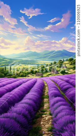 Blooming fields of purple lavender 110006925