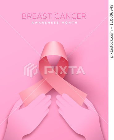 Breast cancer awareness hands and pink ribbon papercut poster Breast cancer awareness hands and pink ribbon papercut poster 110006948