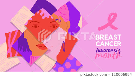 Breast Cancer Awareness Month diverse pink woman face collage 110006994
