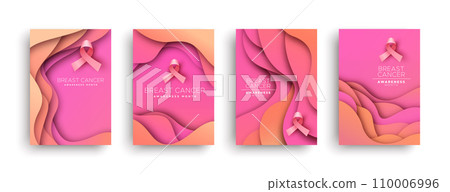 Breast cancer awareness pink ribbon paper cut...-插圖素材 [110006996] - PIXTA圖庫