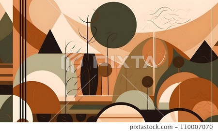 Simple contemporary retro color trendy texture background abstract colorful geometric shape wallpaper and backdrop. Artistic digital art element design material. 110007070