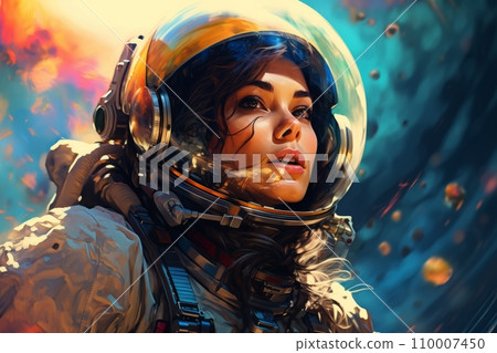 Female astronaut in a helmet 110007450