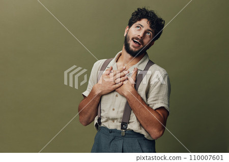 Man gesture young smile isolated handsome casual person adult male happy portrait background 110007601