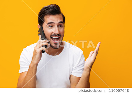 Copy man happy smartphone cyberspace mobile space yellow portrait communication phone smiling phone Copy man happy smartphone cyberspace mobile space yellow portrait communication phone smiling phone 110007648