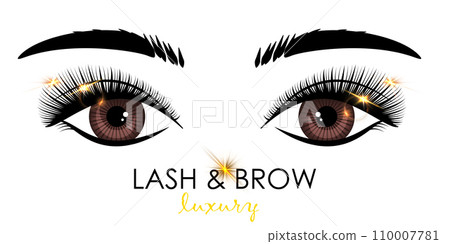 Eyelash extension. Beauty salon banner. Lengthening mascara. Makeup procedure. Curved false lash. Cosmetologist service. Female eye and brow. Beautician treatment card. Vector flyer design Eyelash extension. Beauty salon banner. Lengthening mascara. Makeup procedure. Curved false lash. Cosmetologist service. Female eye and brow. Beautician treatment card. Vector flyer design 110007781
