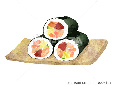Delicious thick sushi rolls in watercolor style, Ehomaki 110008104