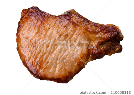 Delicious juicy pork or beef steak with salt, spices and herbs 110008318