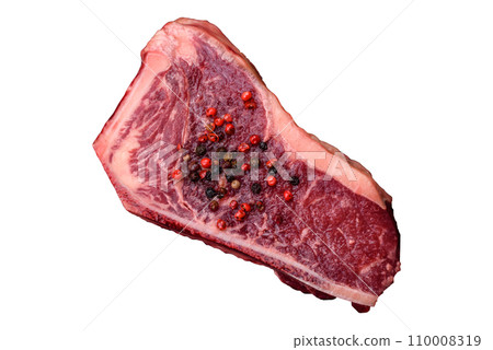 Fresh juicy raw new york beef steak with salt, spices and herbs Fresh juicy raw new york beef steak with salt, spices and herbs 110008319
