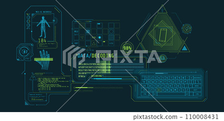 Futuristic HUD interface for entering and decoding personal data. 110008431