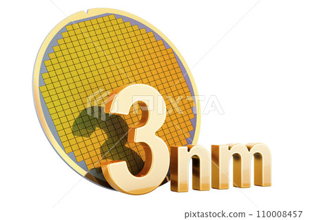 Silicon Wafer with Processor Cores, 3nm size. 3D rendering 110008457