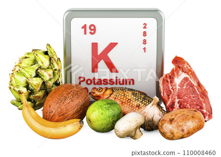 Products containing K Potassium, 3D rendering 110008460