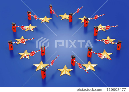 Closed barrier gates with the EU flag. 3D rendering 110008477