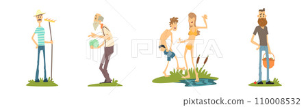 Man and Woman Local Farmer Character Vector Set 110008532