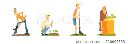 Man and Woman Local Farmer Character with Crop Vector Set 110008533