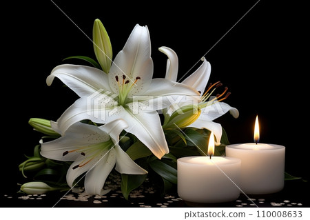 White lilies and burning candles 110008633