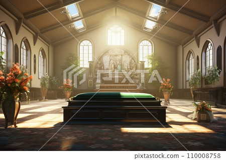 Funeral hall decorated with flowers 110008758