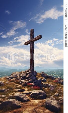 Christian cross on a hill Christian cross on a hill 110008799