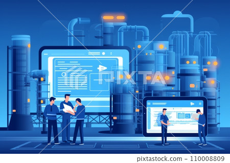 Engineer and worker use tablet Engineer and worker use tablet 110008809