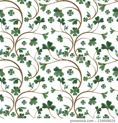 Seamless pattern with symbols of Ireland. Wrapping paper for St. Patrick's Day. Watercolor in vintage style on a white background. Seamless pattern with symbols of Ireland. Wrapping paper for St. Patrick's Day. Watercolor in vintage style on a white background. 110009028