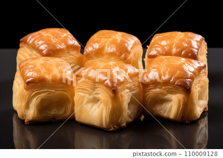 Appetizing fresh cube croissant with on black background Appetizing fresh cube croissant with on black background 110009128