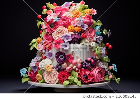 Cake with berry jelly, flowers and pancake filling. Cake inspired by bouquet of flowers 110009145