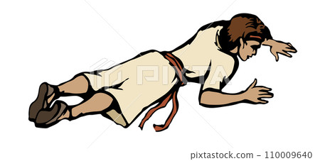 An exhausted person lies on the ground. Vector drawing An exhausted person lies on the ground. Vector drawing 110009640