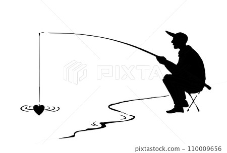 Vector drawing. The fisherman catches the heart 110009656