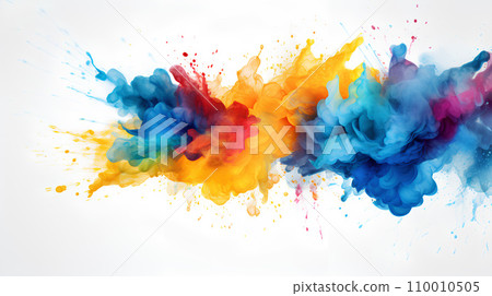 AI-generated content. colorful ink splatter on white background - abstract color explosion - Generative AI 110010505