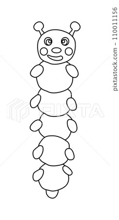 Funny caterpillar cartoon character, doodle style flat vector outline for coloring book 110011156