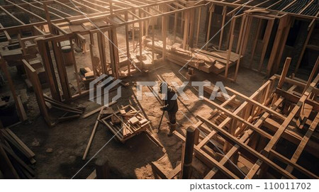 Image of carpenters and workers working at a construction site Image of carpenters and workers working at a construction site 110011702