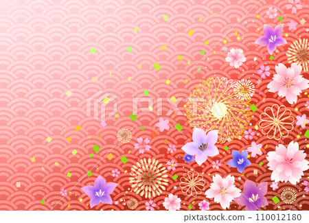Japanese style floral frame background Qinghai wave pattern Japanese style floral frame background Qinghai wave pattern 110012180
