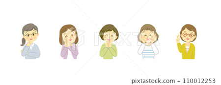 適合50多歲女性的圖示集，具有適合對話氣泡的正面表情/橫向設計/無主線/全彩 110012253