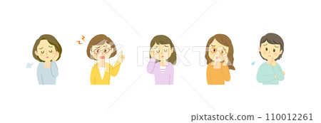 Icon set for women in their 40s with a negative expression that suits speech bubbles / horizontal design / no main line / full color 110012261