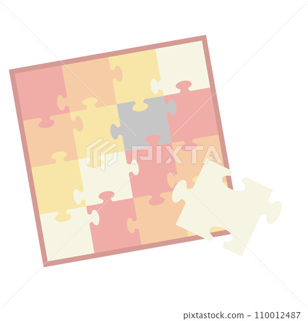 Illustration of a puzzle completed with one more piece in dull colors Illustration of a puzzle completed with one more piece in dull colors 110012487