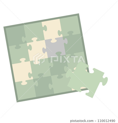 Illustration of a puzzle completed with one more piece in dull colors 110012490