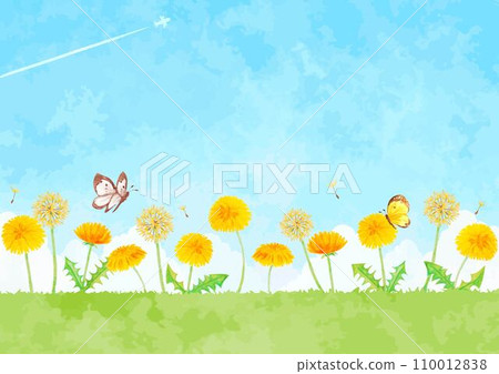 Beautiful blue sky and dandelion blooming landscape illustration 110012838