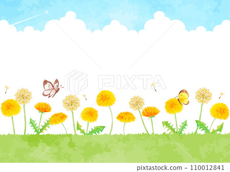 Landscape illustration with cute dandelions blooming 110012841