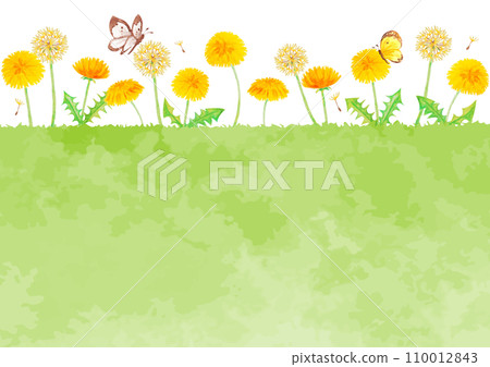 Landscape illustration with fields and dandelions 110012843
