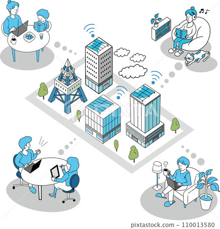 Image illustration of diverse remote work in urban space Image illustration of diverse remote work in urban space 110013580