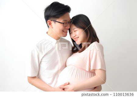 Smiling pregnant woman and her husband AI generated 110013636
