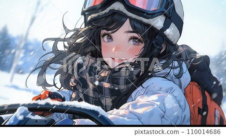 [AI generated image] Girl riding a snowmobile 13 110014686