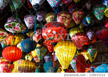 Many colorful lanterns hanging in Vietnam for Tet Lunar New Year 110015222