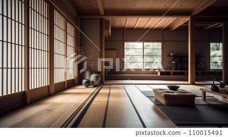 Image of Japanese-style room, old folk house, tatami, and shoji screen 110015491