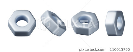 3D Hex Nuts Screw Set Isolated on White 110015790
