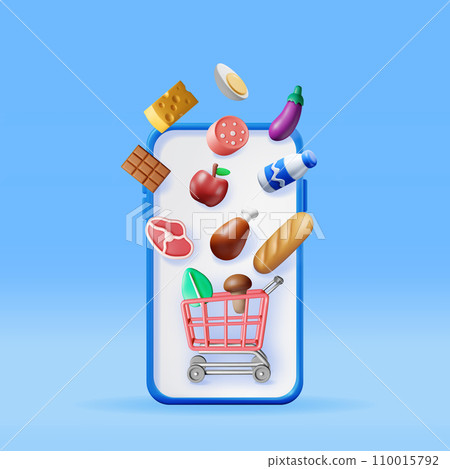 3D Smartphone with Shopping Grocery Cart 110015792