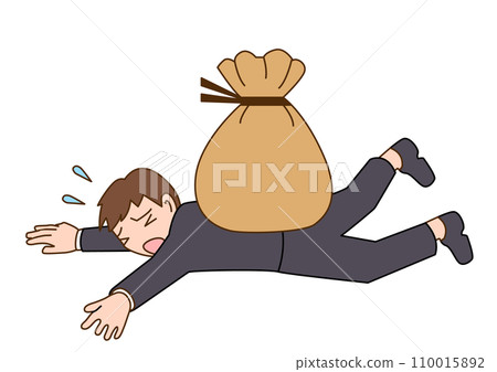 A man who cannot move because a bag is weighing on him A man who cannot move because a bag is weighing on him 110015892