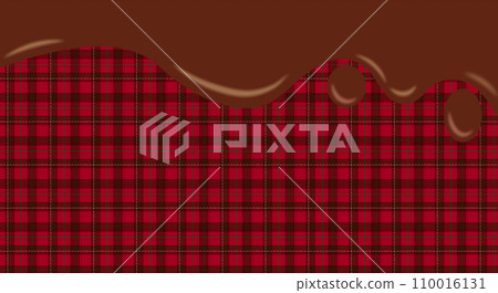 Background illustration with chocolate dripping from above, red tartan plaid pattern Background illustration with chocolate dripping from above, red tartan plaid pattern 110016131