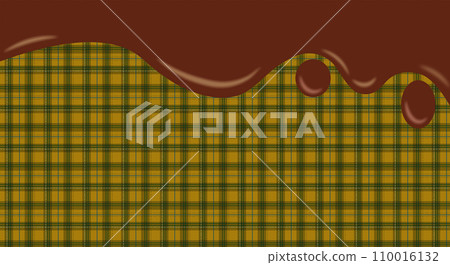 Background illustration with chocolate dripping from above, yellow tartan plaid pattern Background illustration with chocolate dripping from above, yellow tartan plaid pattern 110016132
