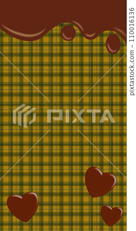 垂直背景與融化的巧克力和心黃色格子格子圖案 垂直背景與融化的巧克力和心黃色格子格子圖案 110016136