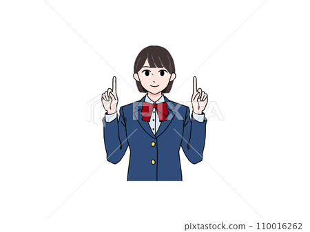Illustration of a female student pointing with a smile Illustration of a female student pointing with a smile 110016262